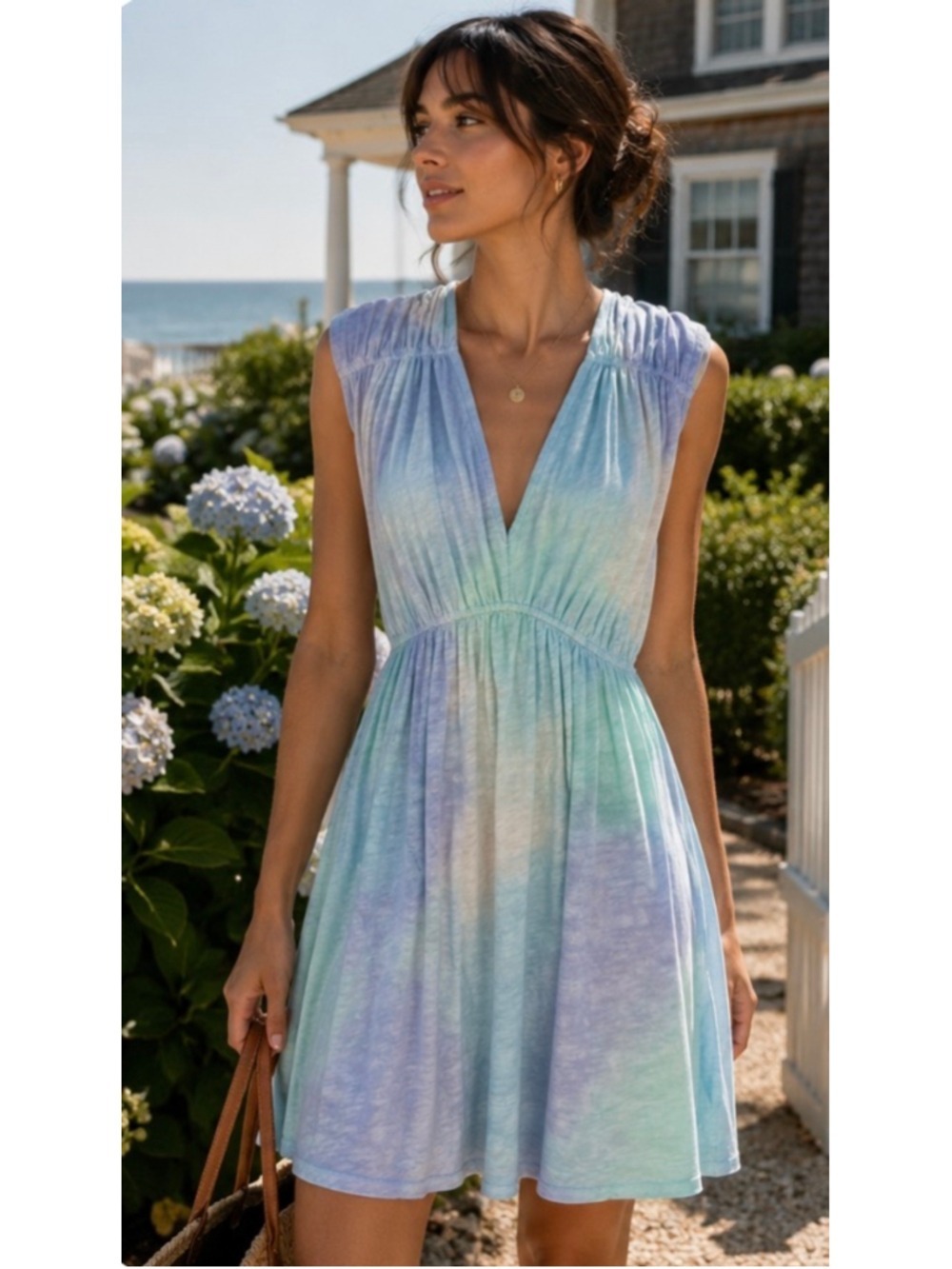 ATM Mini Dress Size L Blue Green Tie Dye Sleeveless New Boho Chic